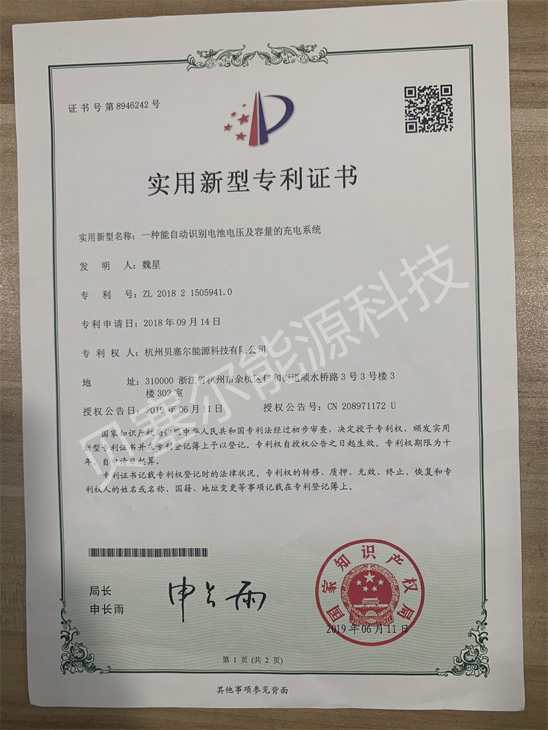 實用新型專利:自動識別電池電壓及容量的充電系統